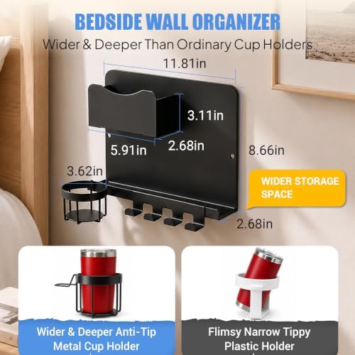 Metal Bedside Wall Shelf, No Drill Floating Bedside Shelf Wall Organizer - Image 2