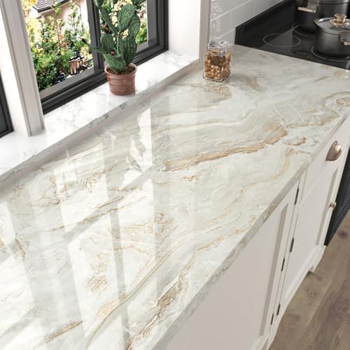 Glossy Beige/Gold Marble Contact Paper - Image 3