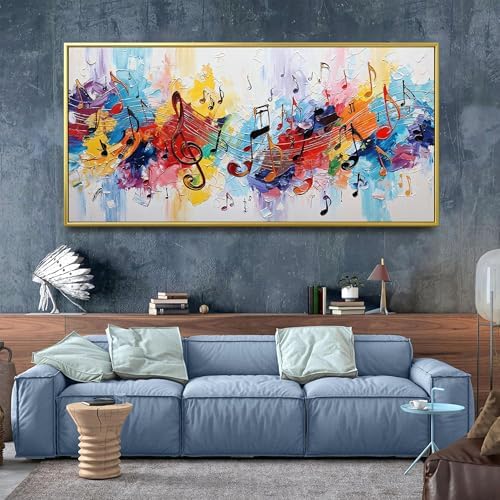 Suconvng Gold Framed Wall Art For Living Room Colorful Musical Note Canvas Art - Image 4