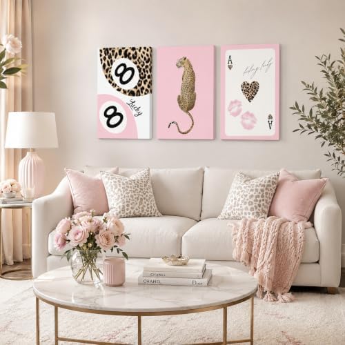 Cheetah Trendy Canvas Print Wall Art, Preppy Leopard 8 Ball Poster Pictures - Image 4