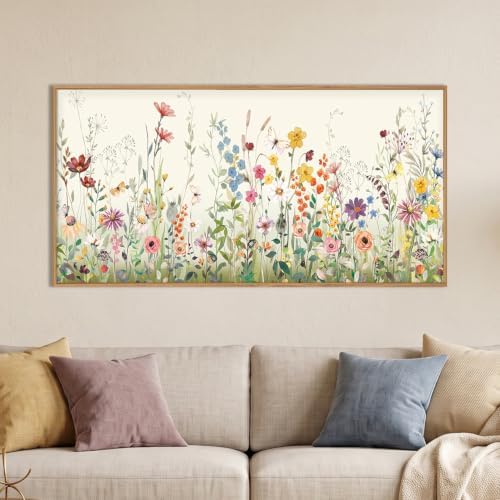 Aryroi Watercolor Colorful Wildflower Framed Canvas Wall Art Set- 40"x20"x1 by Aryroi