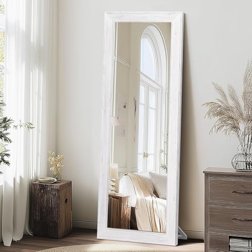 65x22in Full Length Mirror, Rustic White Beveled Wood Frame by ABSWHLM
