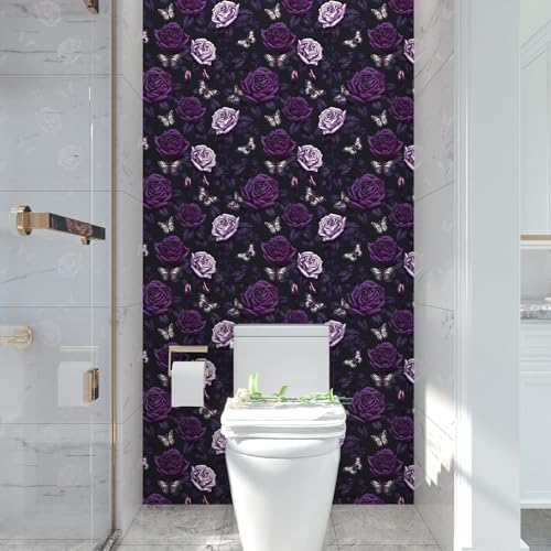 BOKEBEVE Vintage Floral Wallpaper Peel and Stick Dark Purple 17.5 x 393.5In - Image 6