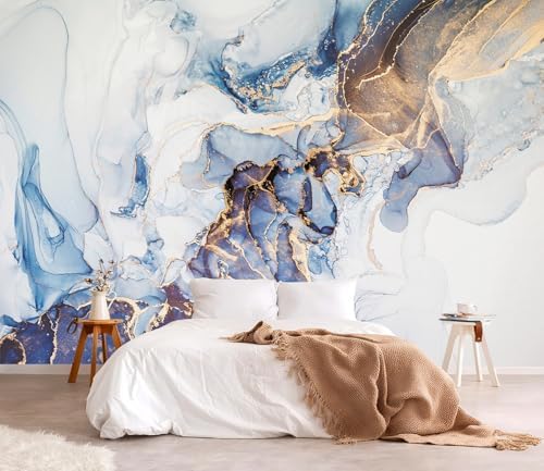 YQWDMX - Gray and Gold Marble Peel and Stick Wallpaper Abstract Mural by YQWDMX