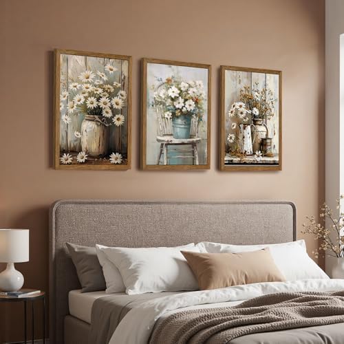 DUWQU Triptych Rustic Farmhouse Daisy Framed Canvas Wall Art 16x24 inch x3 - Image 6