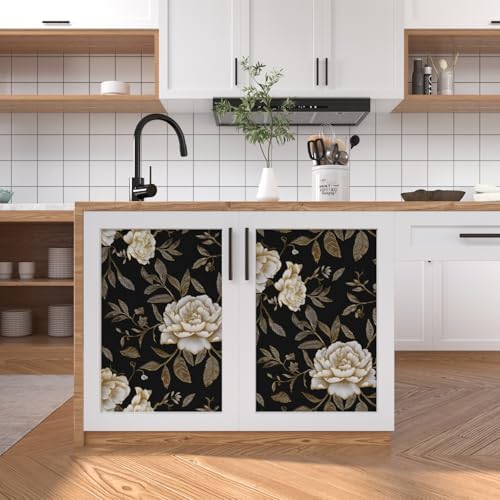 Laatse Dark Golden White Peony Floral Wallpaper Peel and Stick 17.5"x393" - Image 2