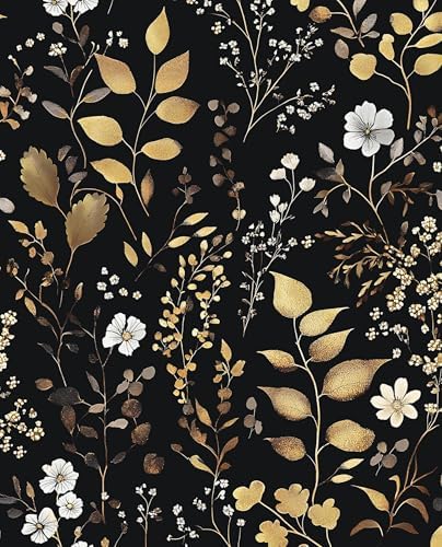 Laatse Vintage Dark Floral Gold Leaf Peel and Stick Wallpaper 17.5"x118" by Laatse