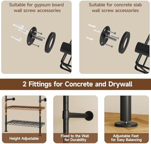 ONBRILL L3 Wall Mounted Metal Pipe Closet System Heavy Duty Garment Rack - Image 5