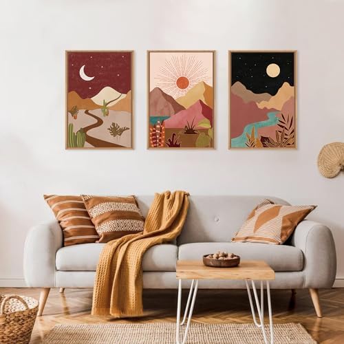 LHIUEM Large Boho Southwest Mountain Framed Canvas Wall Art, Abstract Desert - Image 4