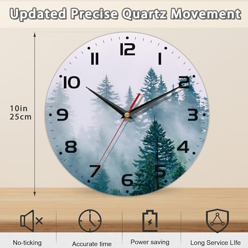 Clock for Living Room, Misty Forest Wall Clocks Wooden Wall Clock Art Hanging - Image 2