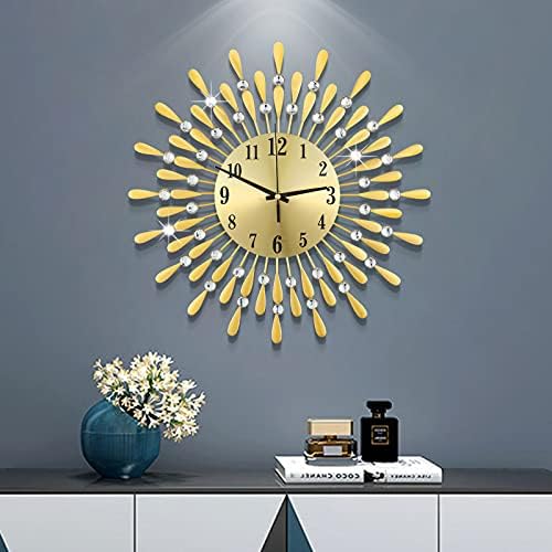 24 INCH Gold Large Wall Clock for Living Room Decor, Non-Ticking Quiet Metal by JUGV