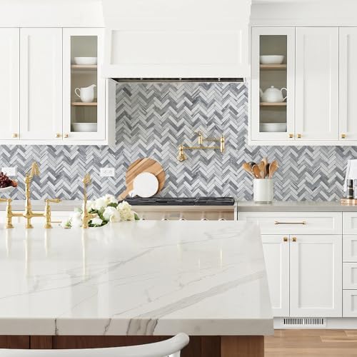 STICKGOO Herringbone Peel and Stick Backsplash, 10 Sheets Marble Grey Look - Image 2