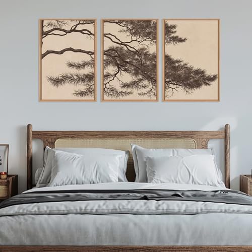 LHIUEM Large Vintage Pine Tree Branch Framed Canvas Wall Art, Sketch Botanical - Image 6