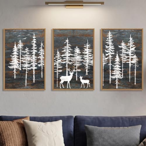 Celestdeco Modern White Forest Framed Canvas Wall Art Set, Minimalist Woodland by Celestdeco