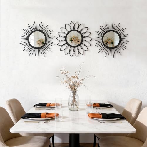Set of 3 Black Metal Sunburst Wall Mirrors - Image 5