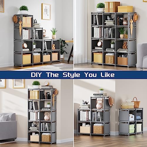 Grey Tall Book Shelf, 12 Cube Storage Organizer Closet, DIY Metal Bookcase - Image 4
