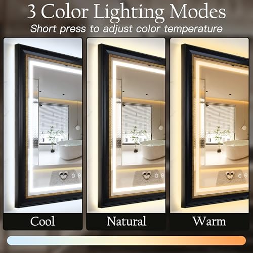 ROLOVE 23x33 Inch Lighted Baroque Bathroom Mirror, Antique Black and Gold - Image 4