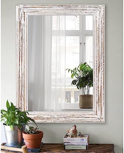 Wall Mirror with Rustic Wood Frame Rectangle Hanging Mirrors - Image 2