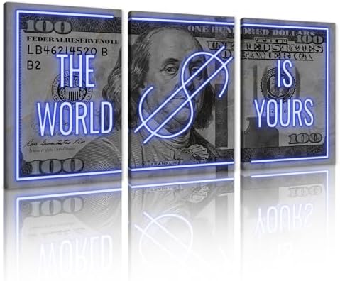 Yatsen Bridge 3 Panels Dollar Wall Art The World is Yours Painting Old Money by YatsenBridge