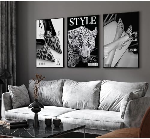 Black Leopard Wall Art Y2k Cheetah Canvas Wall Decor Fashion Trendy Posters - Image 3