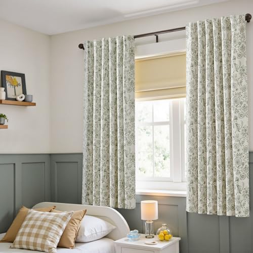 jinchan Green Floral Blackout Curtains 63 Inch Farmhouse Back Tab 2 Panels - Image 6