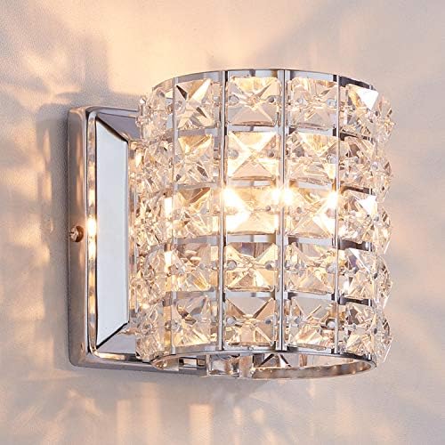 Modern Chrome Crystal Wall Sconces, Elegant Bathroom Vanity Wall Light Fixtures by LOCLGPM
