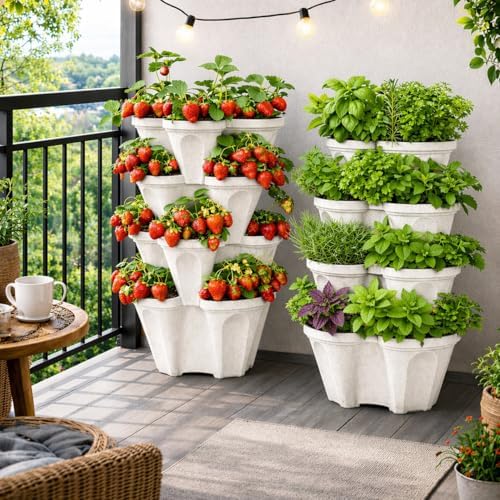 Vertical Garden Planter 4 Tier Stackable System 16 Plants, Space Saving Herb - Image 5