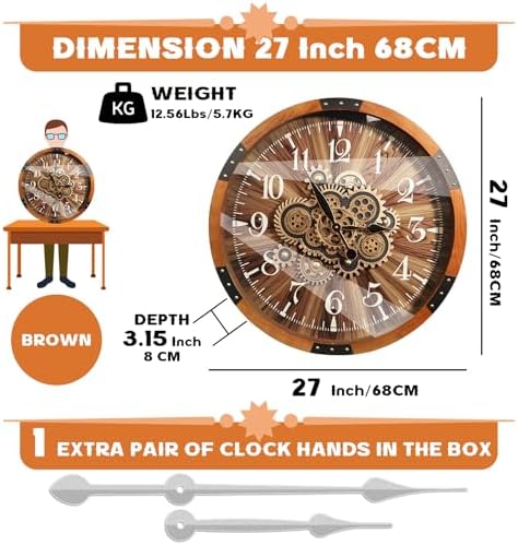 27 inch Large Real Moving Gears Wall Clocks - Image 2