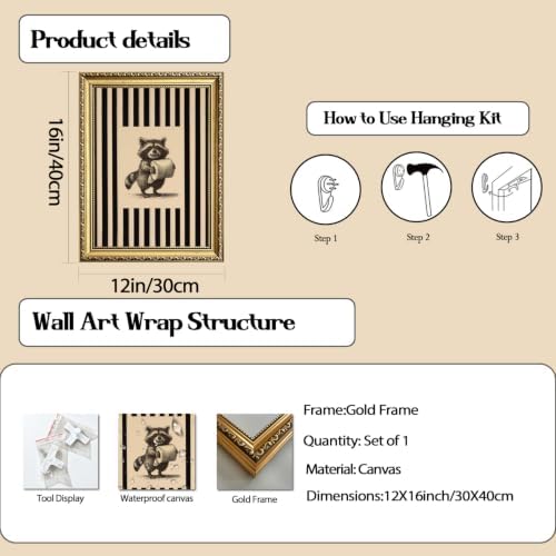 Funny Raccoon Bathroom Wall Art Cute Raccoon Holding Toilet Roll Wall Decor - Image 3