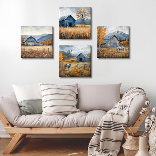 Farmhouse Wall Art Rustic Fall Kitchen Decor Country Windmill Barn Landscape - Image 6
