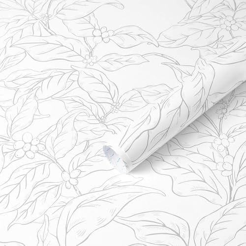 Heroad 17.3"x196" Peel and Stick Wallpaper Grey and White Wall Paper Boho Leaf by HeroadBrand