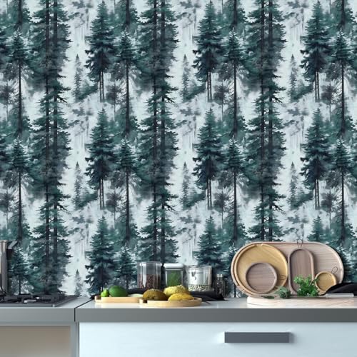 HAOKHOME Forest Peel and Stick Wallpaper Misty Blue Mural Contact Paper - Image 4