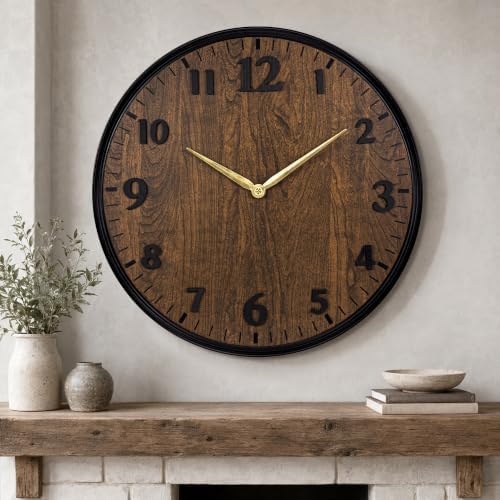 Wall Clock Farmhouse Vintage 24 Inch Silent Non-Ticking Battery Operated by Maxstar