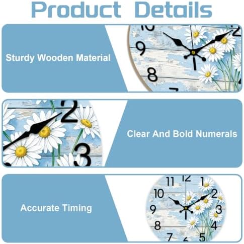 Daisies Wall Clock Silent Non-Ticking 12" - Image 3