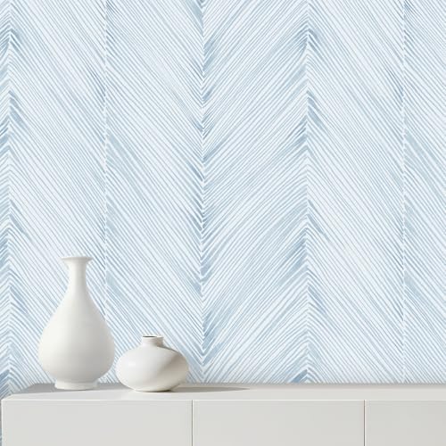 Modern Peel and Stick Wallpaper 17.3"x120" Grey Blue Herringbone Striped Wall by AuraCyzirineWallpaper