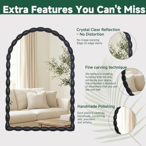 36"x24" Arched Solid Wood Farmhouse Decorative Wall Mirror - Image 5