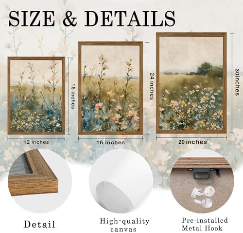 AVECCO 3 Pieces Vintage Wildflower Field Wall Art Framed Canvas 12x16 inch - Image 6
