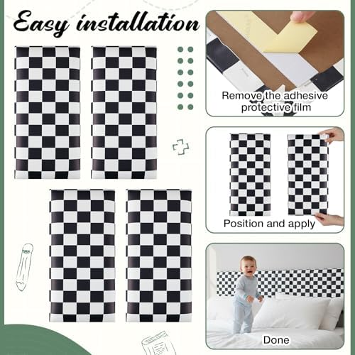 4 Pack Wall Padding Headboard 15.75" x 7.87" x 1.18" Black White Checkered - Image 4