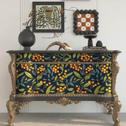 BOKEBEVE Leaf Floral Wallpaper Peel n Stick Boho Blue Orange 17.5 x 196In - Image 3