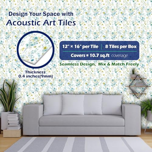 PINWELIFE® Acoustic Art Tiles – 8-Pack 12"x16" Sound Absorbing Panels, Seamless - Image 2