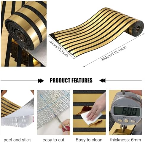 Mirror Striped Peel and Stick Wallpaper 6mm Thick 3D Gold Wall Decor Stripe - Image 4