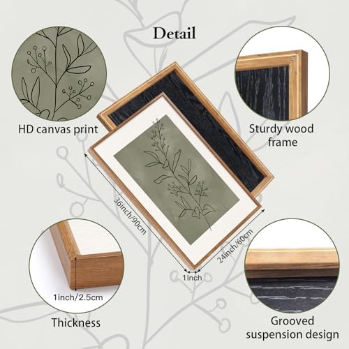 CHDITB Sage Green Botanical Framed Canvas Wall Art Set, Nature Line Art Wall - Image 6