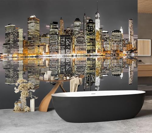 City Night Lights Water Reflection Skyline Peel Stick Wallpaper - Image 4
