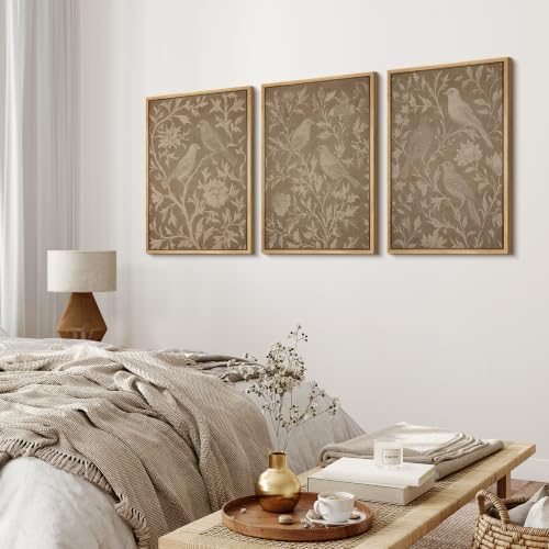 MUDECOR Framed Canvas Print Wall Art Set Taupe Bird Toile - Image 3