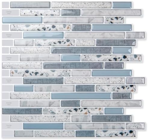 Art3d Peel and Stick Stone Wall Tile, 11.8 x 11.8 in, Light Blue by Art3d