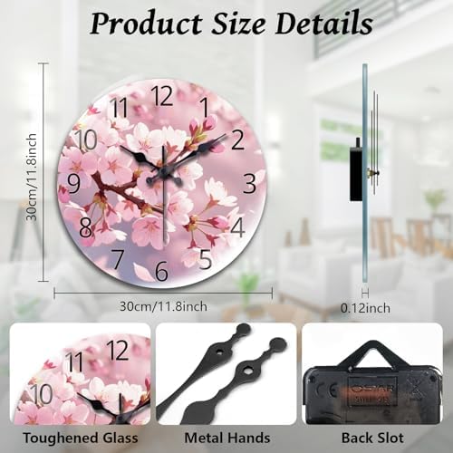 peacoblue Cherry Blossom Wall Clocks Battery Operated - Image 2