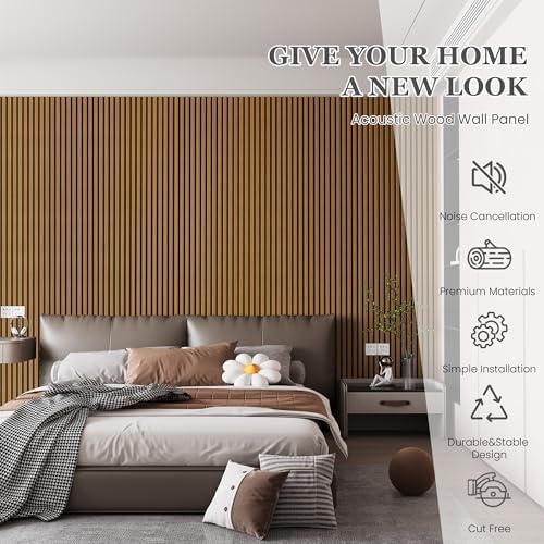 6 Pack Wood Salt Acoustic Wall Panels 94" x 7.9" x 0.8", Natural Oak - Image 2