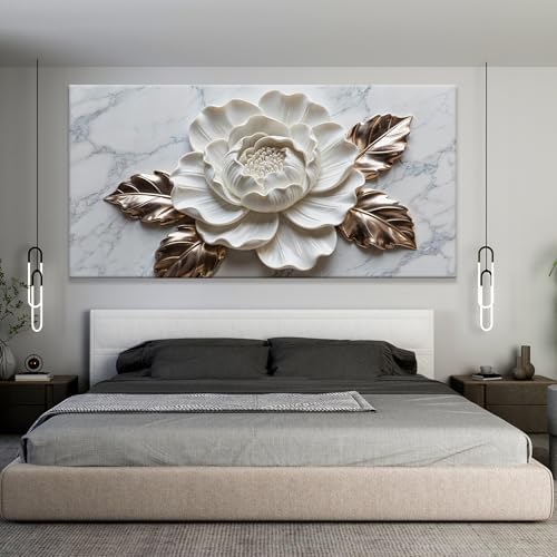 Suconvng Canvas Wall Art Living Room Prints Home Wall Decor Modern White Flower - Image 2
