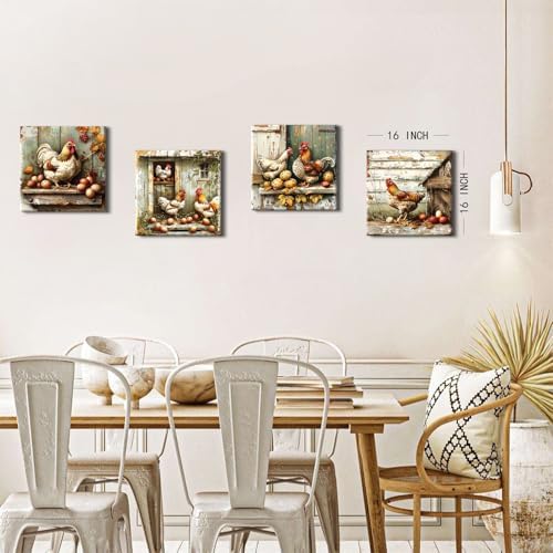 Country Rooster Canvas Wall Art Chicken Kitchen Pictures Rustic Prints - Image 5