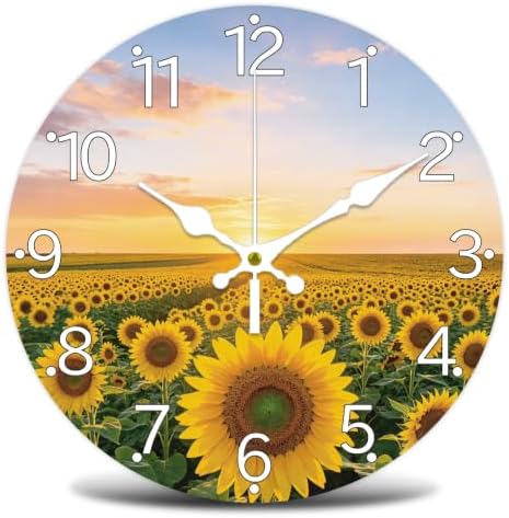 Sunflower Field Wall Clock Silent Non-Ticking 12" by WHIMSTITCH